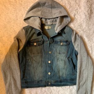 Jean Jacket Hoodie Material Hood & Sleeves Gray